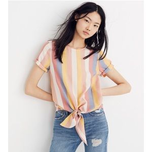 Madewell Button-back Tie Tee in Sherbet Stripe